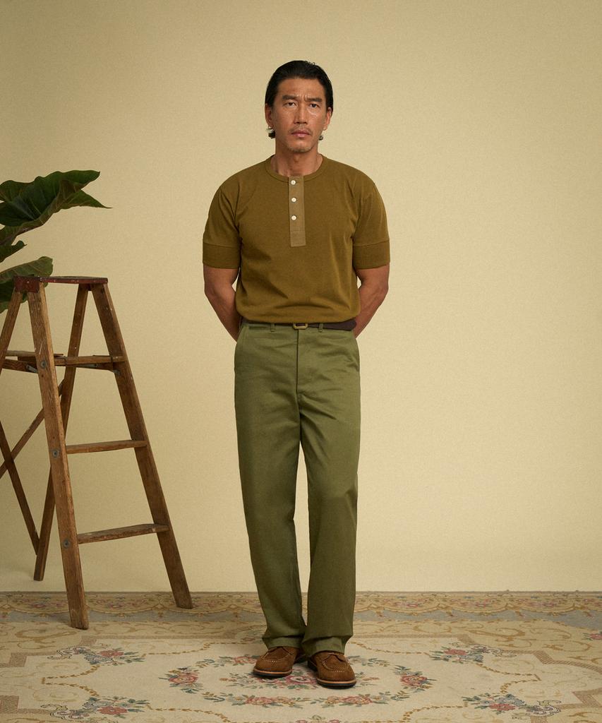 Beulonseun Vintage Short Sleeve Henley Tee Green