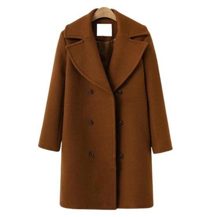 Damen Plus Size Wolljacke Zweireihig Umlegekragen Mantel Einfarbig Locker Thermisch Langärmelig Frühling Herbst Winter Pendeln Verabredung