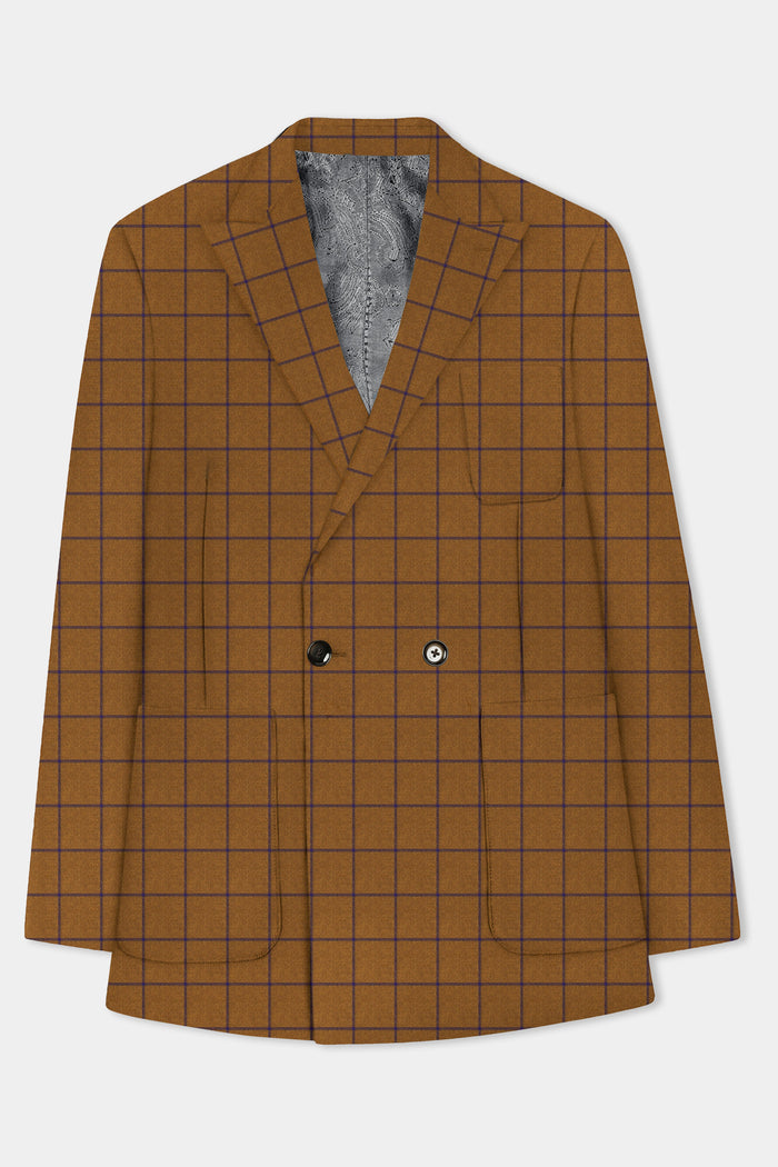 Дизайнерский двубортный пиджак из твида Savile-Barley Brown 46
