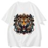 New Trendy Tigerhead Printed Dragon Motif Tshirt for Unisex and Women Pure Cotton Shortsleeved Top for Summer Streetwear