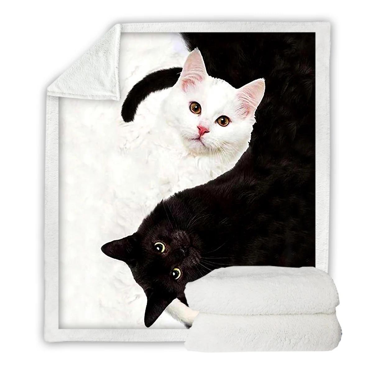 

Черно-белое плюшевое одеяло Tai Chi Cat, супермягкое одеяло из шерпы для дивана-кровати 75x100 см 130x150 см 150x200 см 80x60in