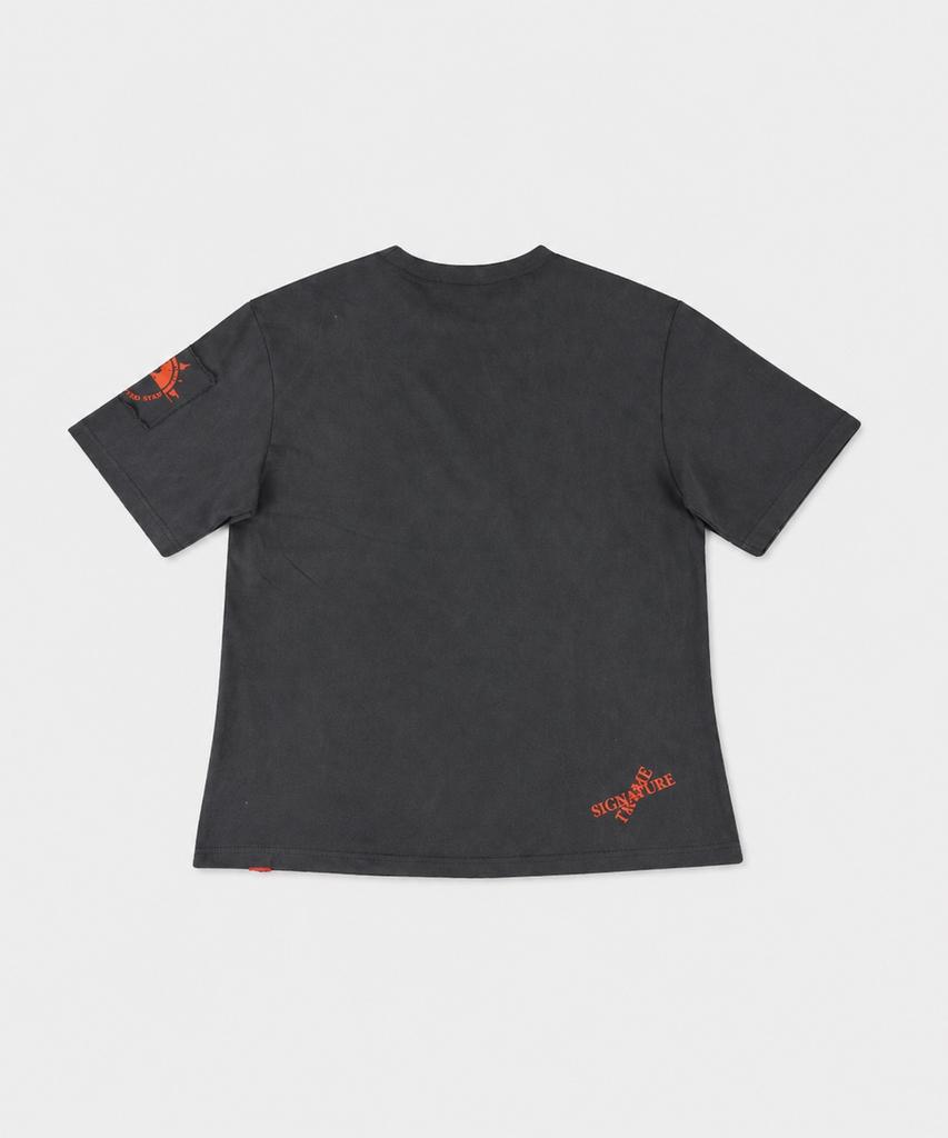 Seuteijial Signature Frame Pigment Short Sleeve T-Shirt [Charcoal]