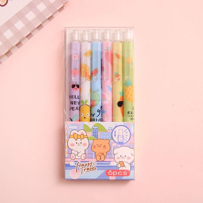 

Набор из 6 гелевых ручек с нажимным механизмом 0,5 мм, студенческий, милый мультяшный, для подписи, черные, для экзаменов Colorful Fruit