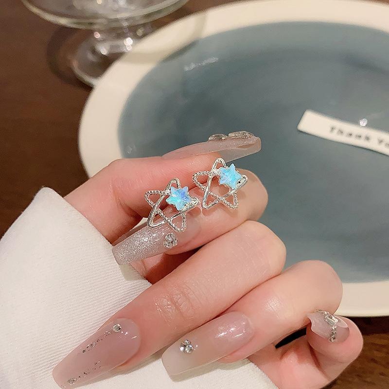 

925 silver needle blue star stud earrings for women s small fresh and exquisite earrings, high-end niche ears
