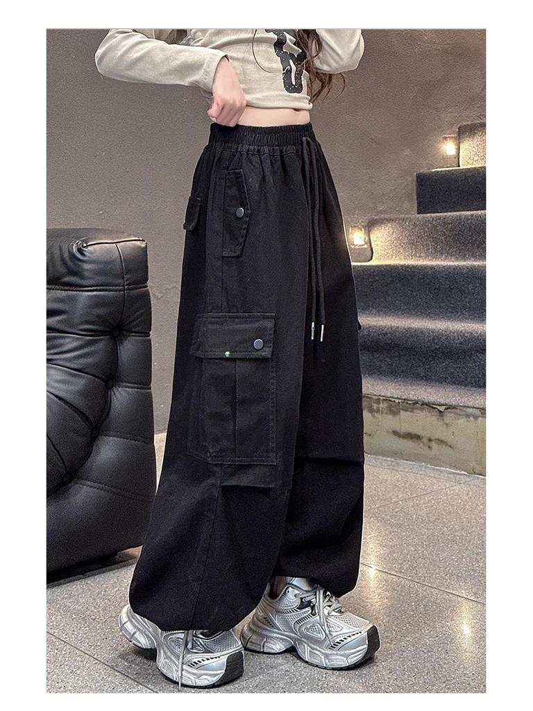 Trendy Girls' Wide Leg Cargo Pants – Spring/Autumn Casual Wear for Junior High School Students