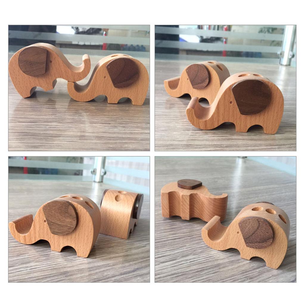 Elephant Pen Holder Phone Stand  Wooden Elephant Shaped Desk Organizer Decor Elephant Gifts for Women