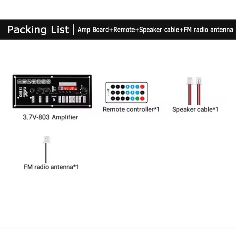

3.7V Digital Amplifier Board Bluetooth 5.0 HIFI Subwoofer Speaker Home Karaoke Support MIC TF Card USB FM Mini Power Amplifier чорний