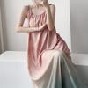 Cotton silk nightdress casual holiday wind gradual change color printing long dress loose suspenders summer dress pajamas
