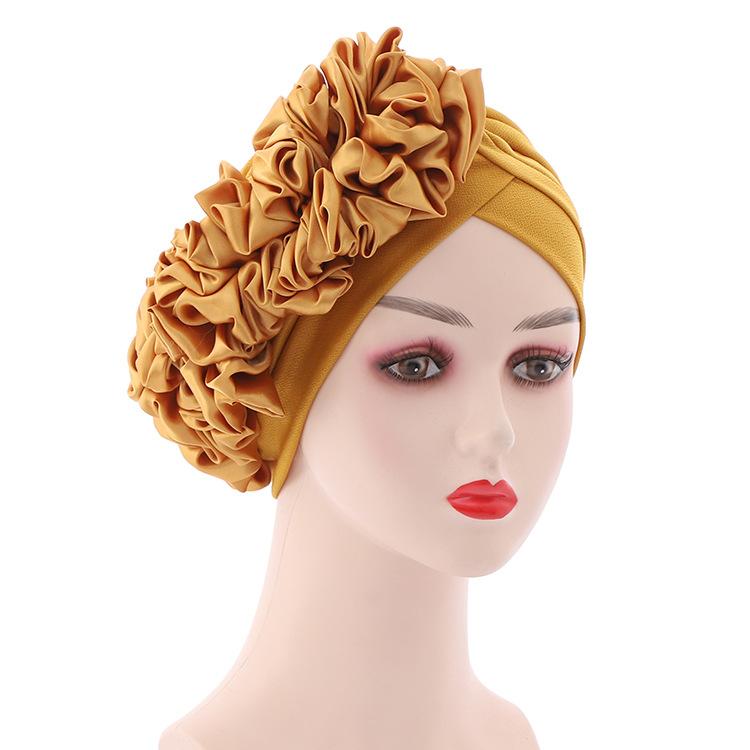 2022 New Design Women African Turban Headwraps Fashion Plain Auto Gele Discoid Flowers Cap Bonnet Hijab