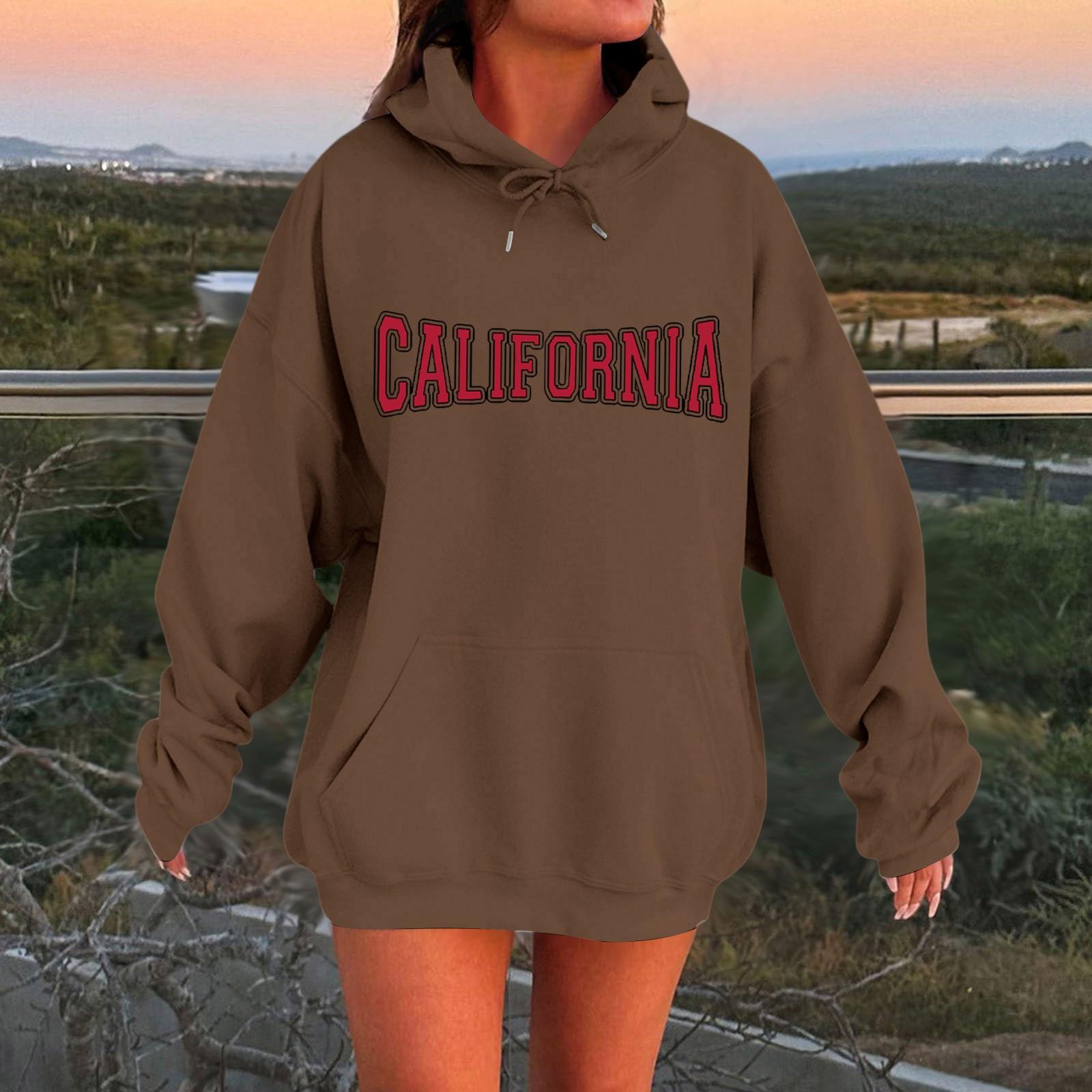 

Women s Casual Hooded Long-sleeved Printed Letter Baseball Jacket Plus Velvet And Thick Warm Sweatshirt S коричневый