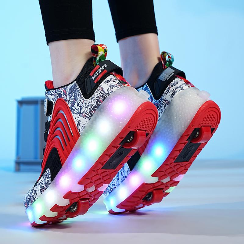 Abnehmbare Rad-Jungen-/Mädchen-Doppelrad-Leuchtsneaker können Turnschuhe zum Skaten von Kinder-Rollschuhstiefeln sein