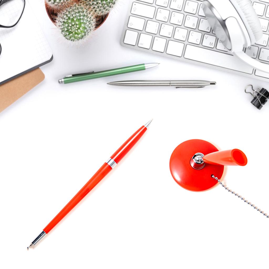 Business Counter Pen Set with Ball Chain Adhesive Bottom Prevent Pen Loss Counter Security Pen Pen Holder Desktop Pens