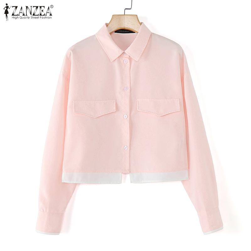ZANZEA Women Casual Fake Two Piece Solid Color Long Sleeve Shirts