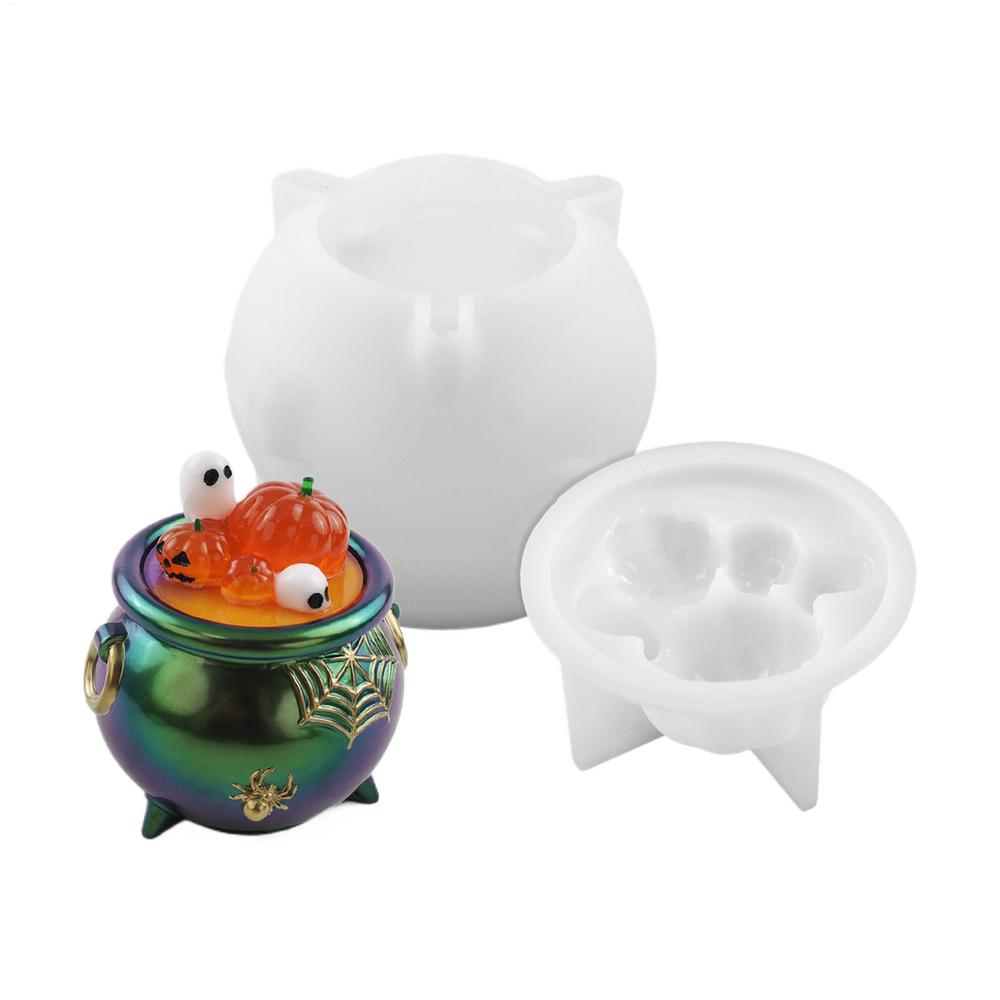 Halloween Cauldron Container DIY Epoxy Resin Mold Plaster Storage Box Silicone Molds Halloween Gift Jewelry Box Casting Supplies