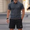 Basic Polo Shorts 2Pack Set,3Button Knit Color-Blocked Cuffs, Versatile Style for Men's Work and Sports