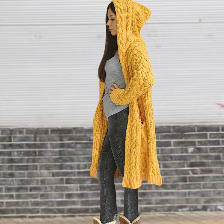 Autumn/Winter 2025 Women's Hooded Cardigan with Pockets - European and American Style Knitted Sweater