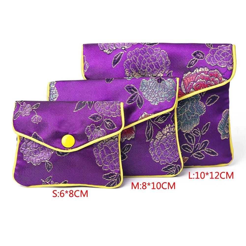 Floral Chinese Handmade Zipper Brocade Coin Purse Wallet Handbags Jewelery Storage Jewelery Bag
