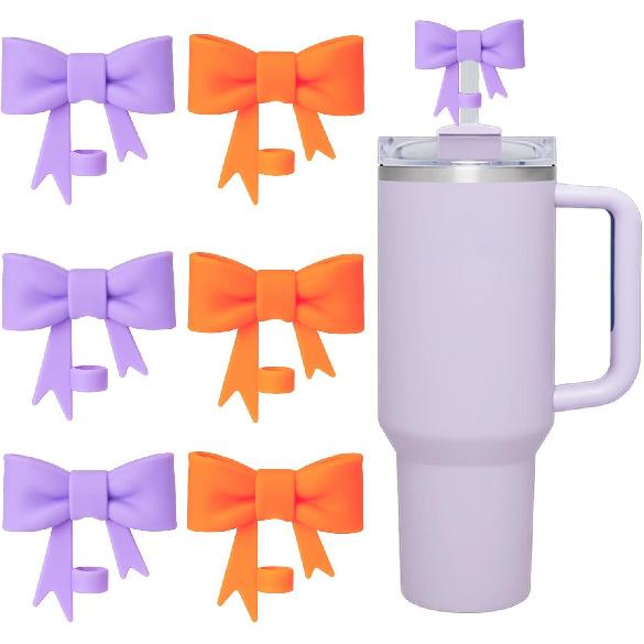 6 Pcs Bow for Stanley Straw Topper, Cute Straw Toppers Silicone Cup Covers Reble Cup Cap Covers Cap 0.4 In/10mm for Stanley 30&40 Oz Tumbler