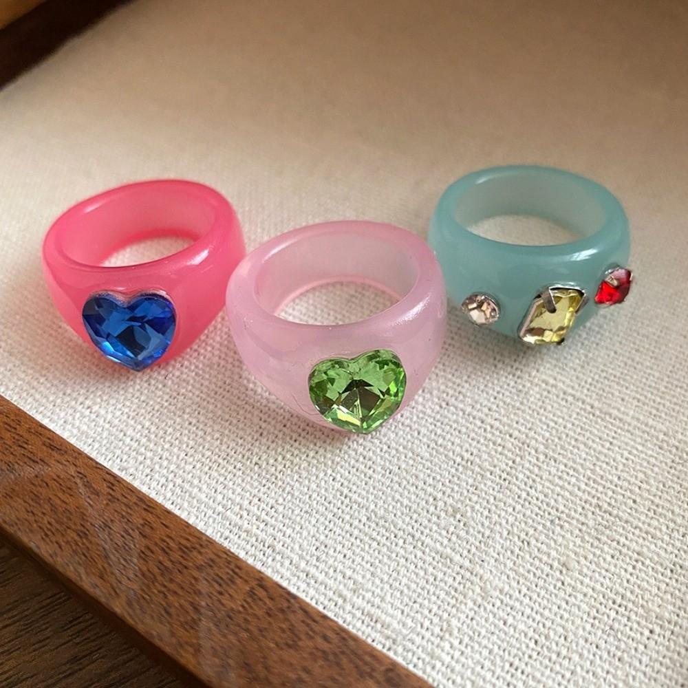 Exaggerated Geometric Ring Candy Color Big Dome Plain Ring Resin Rhinestone Ring Women