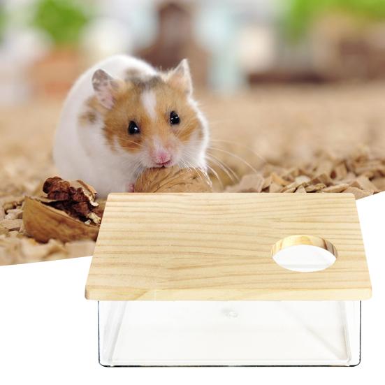 Yousheng Hamster Sandbox Transparent Visible Large Space Smooth Edge Burr Free Lid Design Take Bath Wood Hamster Shower Bathtub Sandbox Cage
