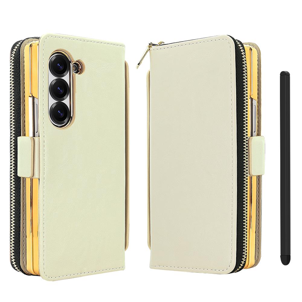 For Samsung Galaxy Z Fold6 5G Case Zipper Pocket Leather Phone Cover with Screen Protector/Stylus Pen