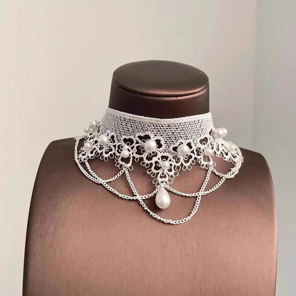 Premium Lace Pearl Fringed Necklace European and American Style Light Luxury Niche Collarbone Chain 2025 New Choker Neck Chain