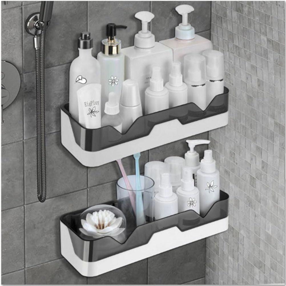Self Adhesive Bathroom Accessories Storage Racks (Pack of 2), Wall Mounted Plastic Shelf Organizer, Hardware and Accessories (White)