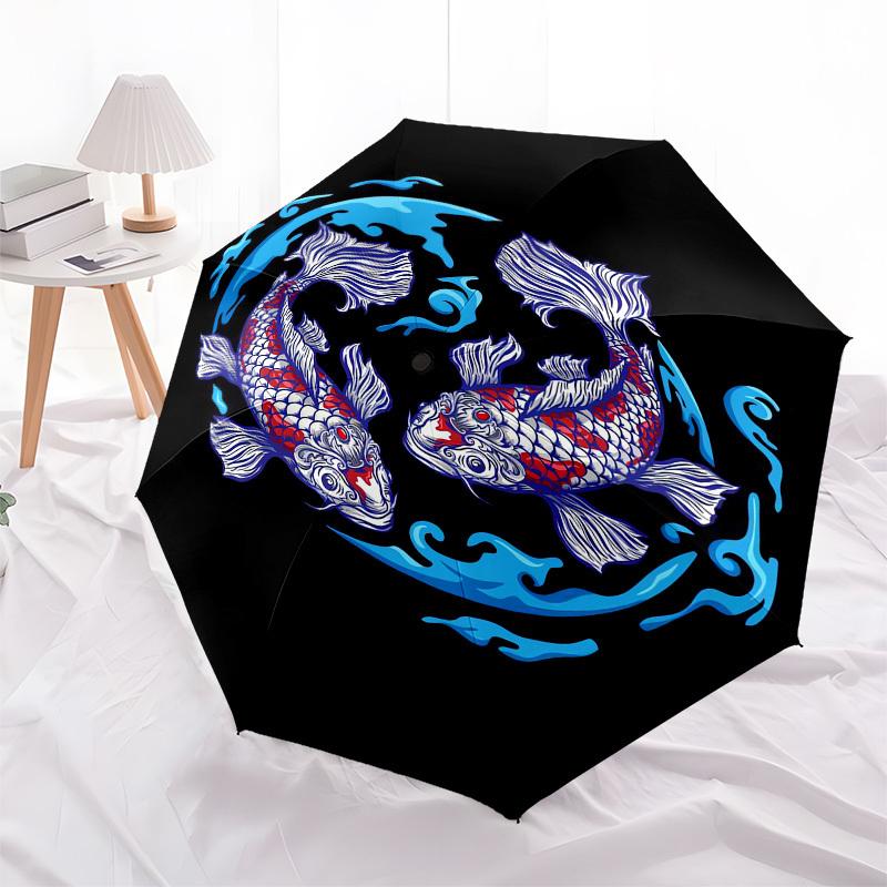 1pc Koi Fish Yin Yang Design Umbrella with Plastic Handle, Suitable for All Seasons Outdoor PT423