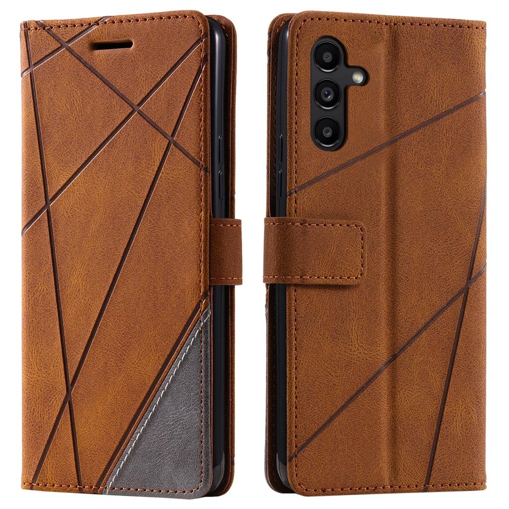 For Samsung Galaxy S24 FE Case Imprinted Lines PU Leather Splicing Wallet Phone Cover