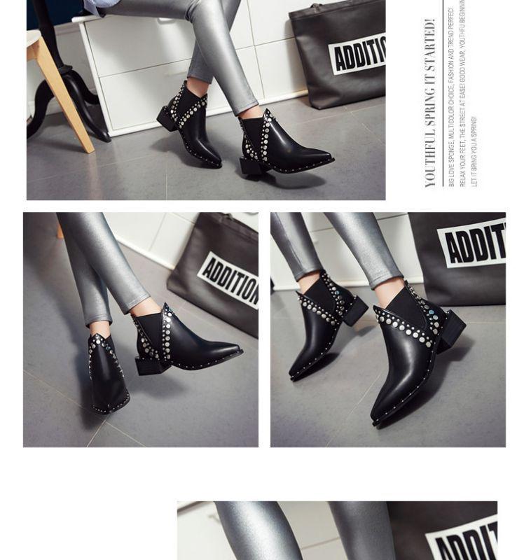 2025 Herfst/Winter Dames Puntige Neus Klinknagel Martin Laarzen - Middenhoge Hak Chunky Chelsea Enkellaarsjes