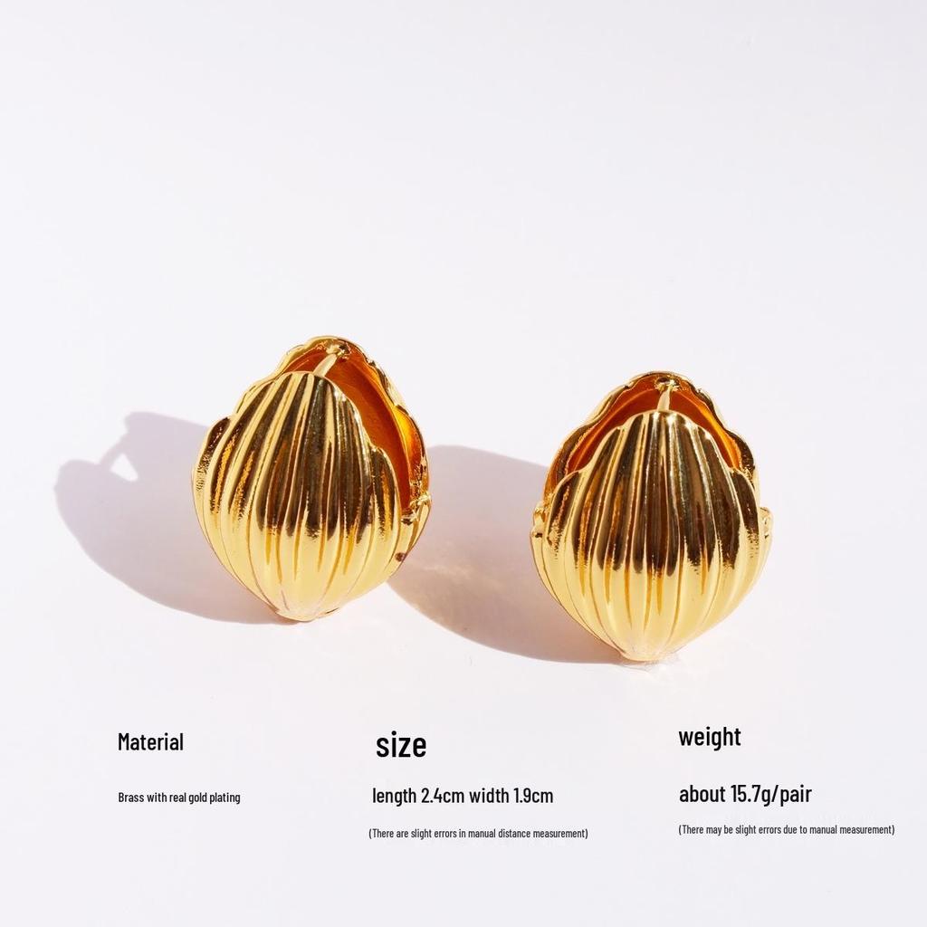 European & American Niche Shell-Textured Double-Sided Oval Earrings - Gold & Silver Ear Clips, Fashion Trend 51