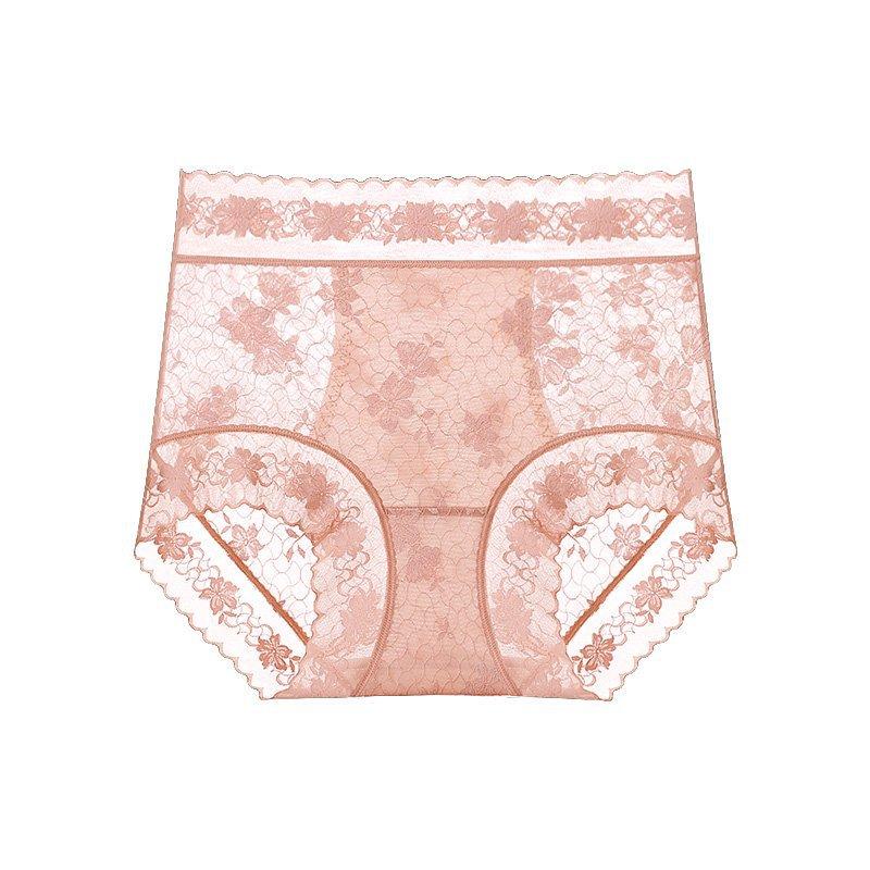 Ladies Summer Lace Camellia 10A Antibacterial Mulberry Silk Extended Crotch Ice Silk High Waist Belly Triangle Briefs