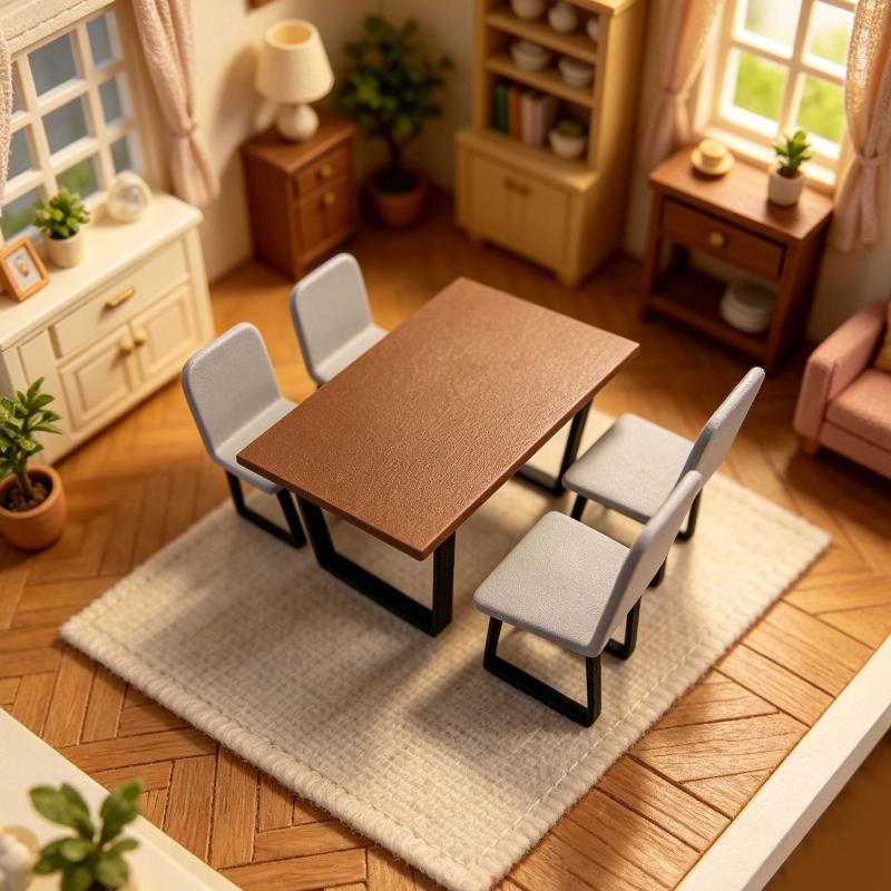 Miniature Dining Table And Chair Set 1/12 Dollhouse Mini Table Chair Furniture Model Dollhouse Home Scene Decor Pretend Play Toy