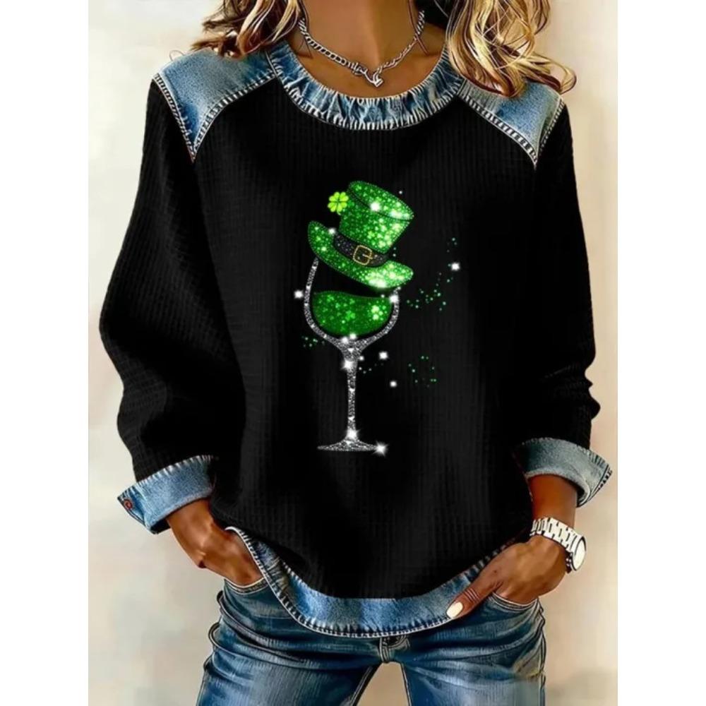Autumn Fashionable Comfortable Casual Versatile Loose Women's Multi Color Printed Round Neck Long Sleeved T-Shirts