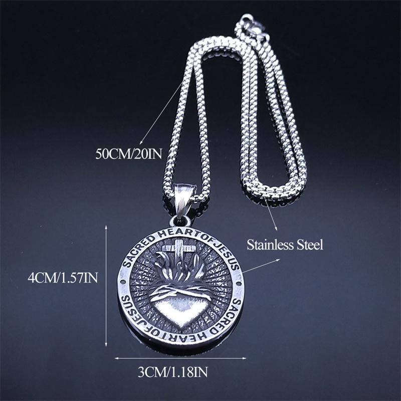 Vintage Sacred Heart of Jesus Cross God Necklace for Women Men Stainless Steel Church Chain Biker Punk Jewelry collar NZ447S02