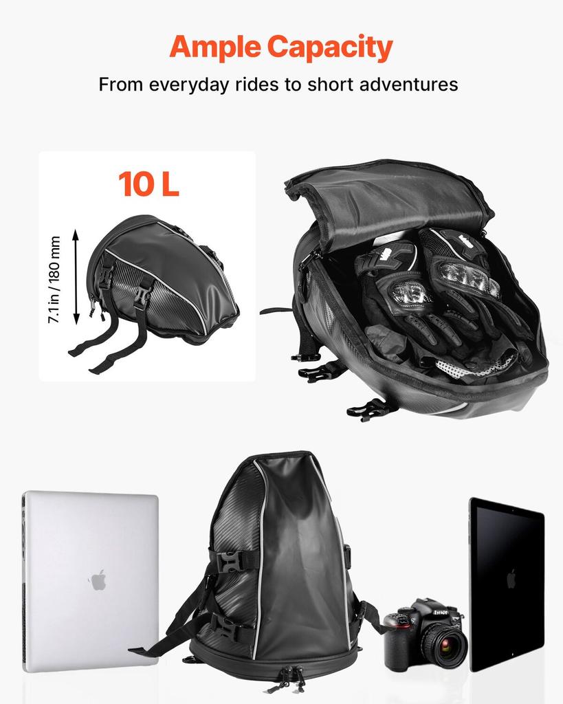 Motorcycle Tail Bag, 10 L Motorcycle Rear Seat Bag with Waterproof Rain Cover, Outdoor Sports Motorbike Luggage Storage Trunk Rack Backpack Handbag