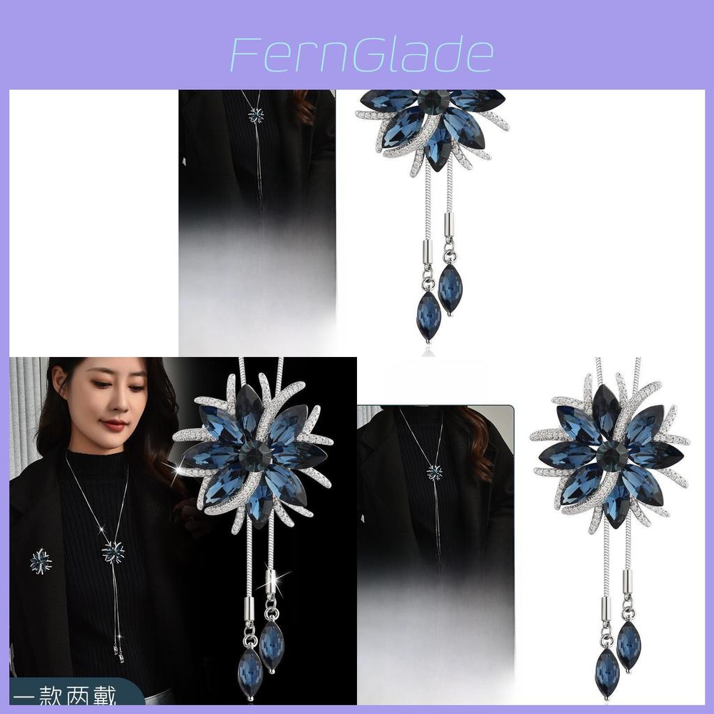 Flower Pendant Long Necklace With Silver Alloy Chain For Winter Fashion Women