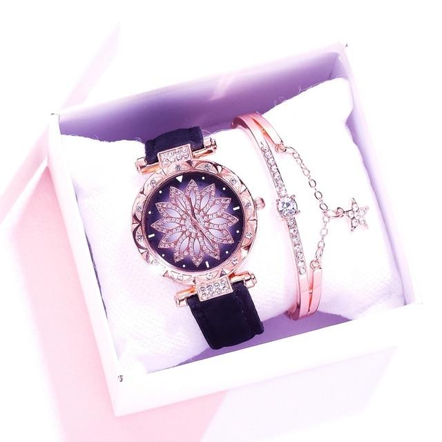 Women Watches Wrist Bracelet Set Starry Sky Ladies Wrist Bracelet Watch Casual Leather Quartz Wristwatch Clock Relogio FemininoCasual Bracelets
