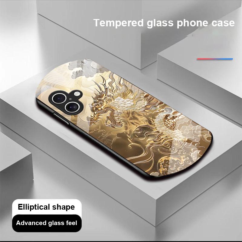 Golden Phoenix For Apple IPhone 16 11 13 15 14 Pro Max 12 Mini 7 8 Plus XR X XS Elliptical Shaped Tempered Glass Phone Case