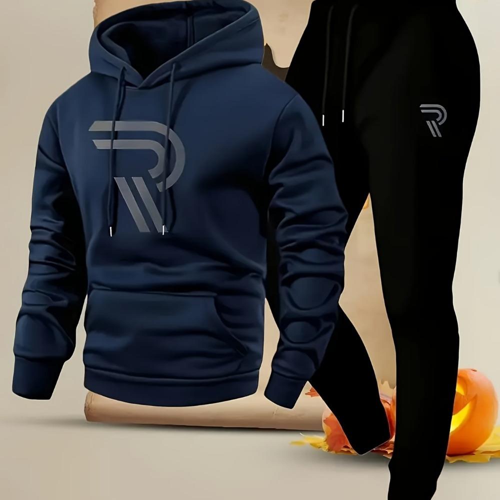 

Men s Sports Shirts and Pants, Paired with Printed Hooded Sports Shirts and Casual Street Style Drawstring Pants, Suitable for Fashionable Styles XXL