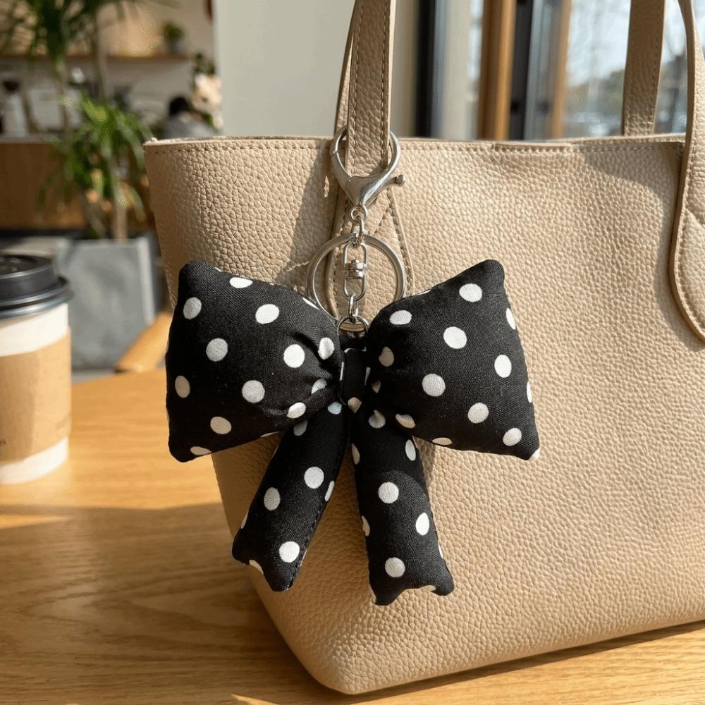 Padded Fabric Bag Pendant Polyester Backpack Handbag Decor Cute Polka Dot Bow Keychain  Gift