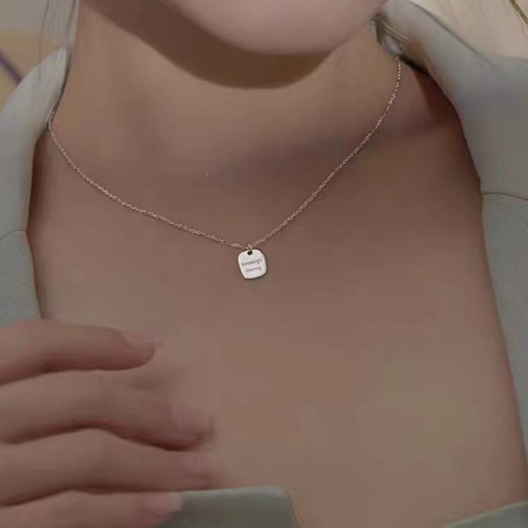925 Sterling Silver Engraved Square Pendant Necklace for Women - Clavicle Chain, Simple Fashion Design, 2022