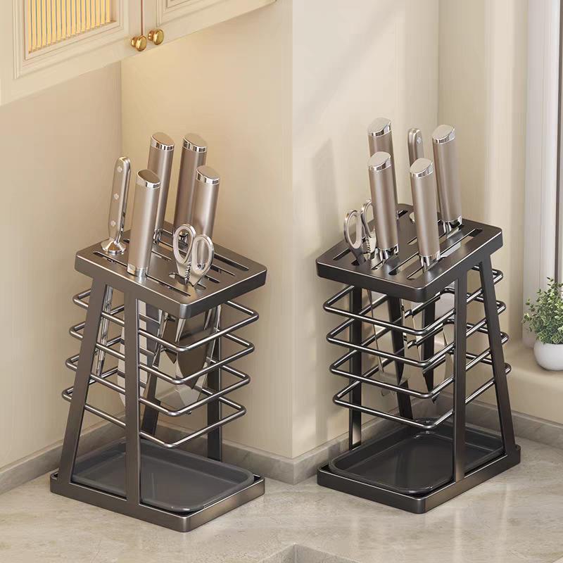 Integrated Kitchen Knife Holder: Cleaver, Scissors, Fruit Knife, Countertop Storage Rack, Cutlery Drainer, Knife Block
