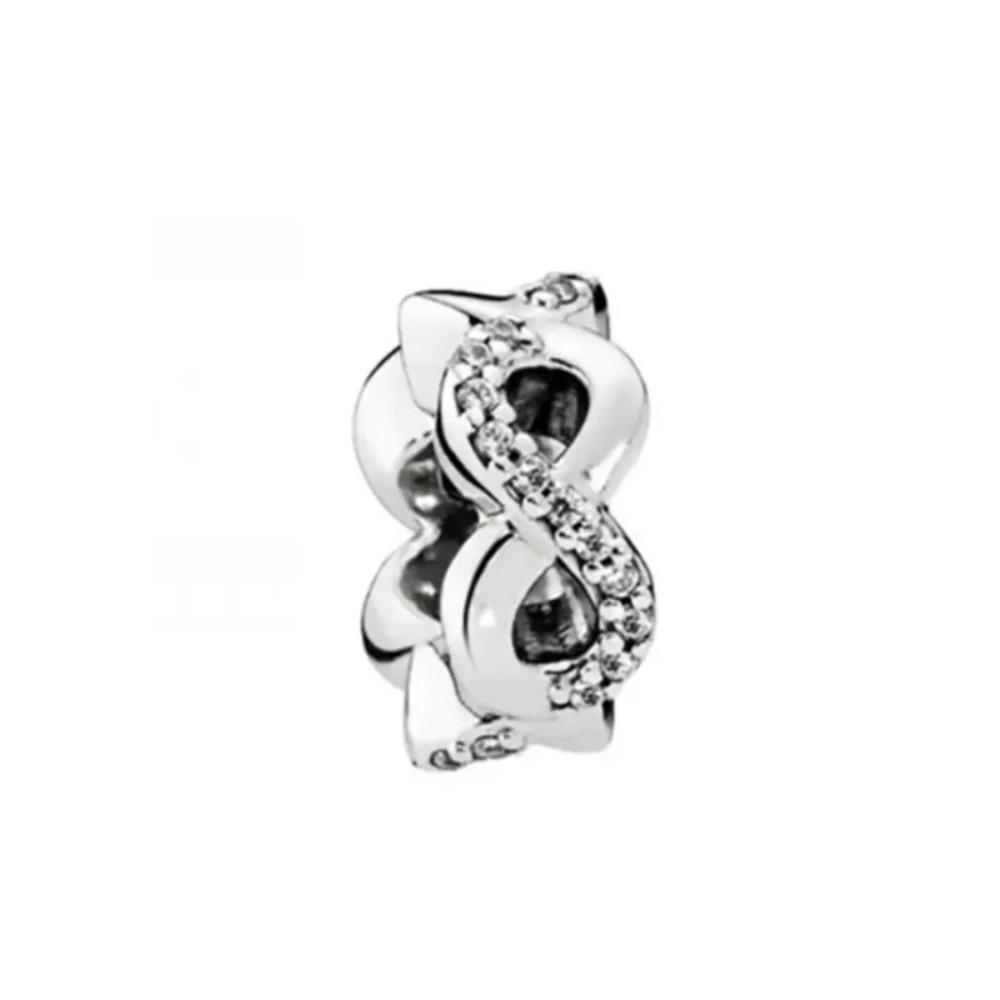 New Shining Zircon Love Heart Spacer Bead 925Silver Pendant for DIY Bracelet Flower Charm Women Jewelry Making