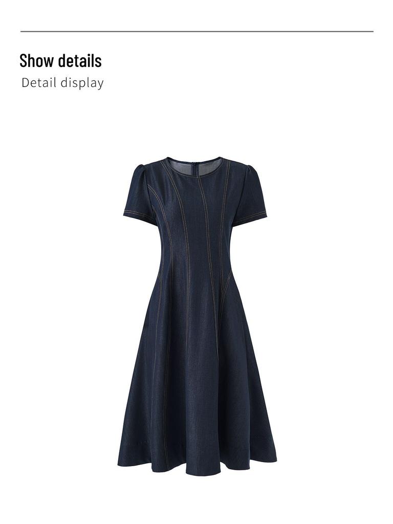 Nanyou Tencel Cotton Retro Waist-Cinched Denim Dress - Breathable, Slimming, Short-Sleeved for Spring/Summer