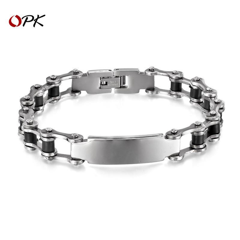 Men's Stainless Steel Fashionable Simple Personalized Smooth Hollow Motorcycle Chain Titanium Bracelet
