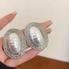 Imitation Oval Metal Pearl Earrings Gold Geometric Exaggerated Earrings Large Stud Earrings  Gift