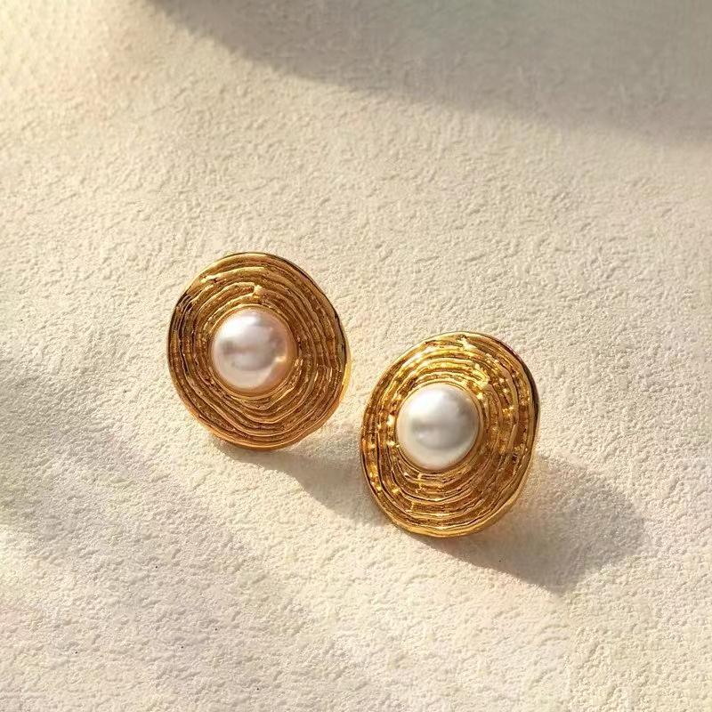 Korean Irregular Baroque BImitation Zircon Round Stud Earring for Women Gold Color Earring Zircon Simple Valentine's Day Gift