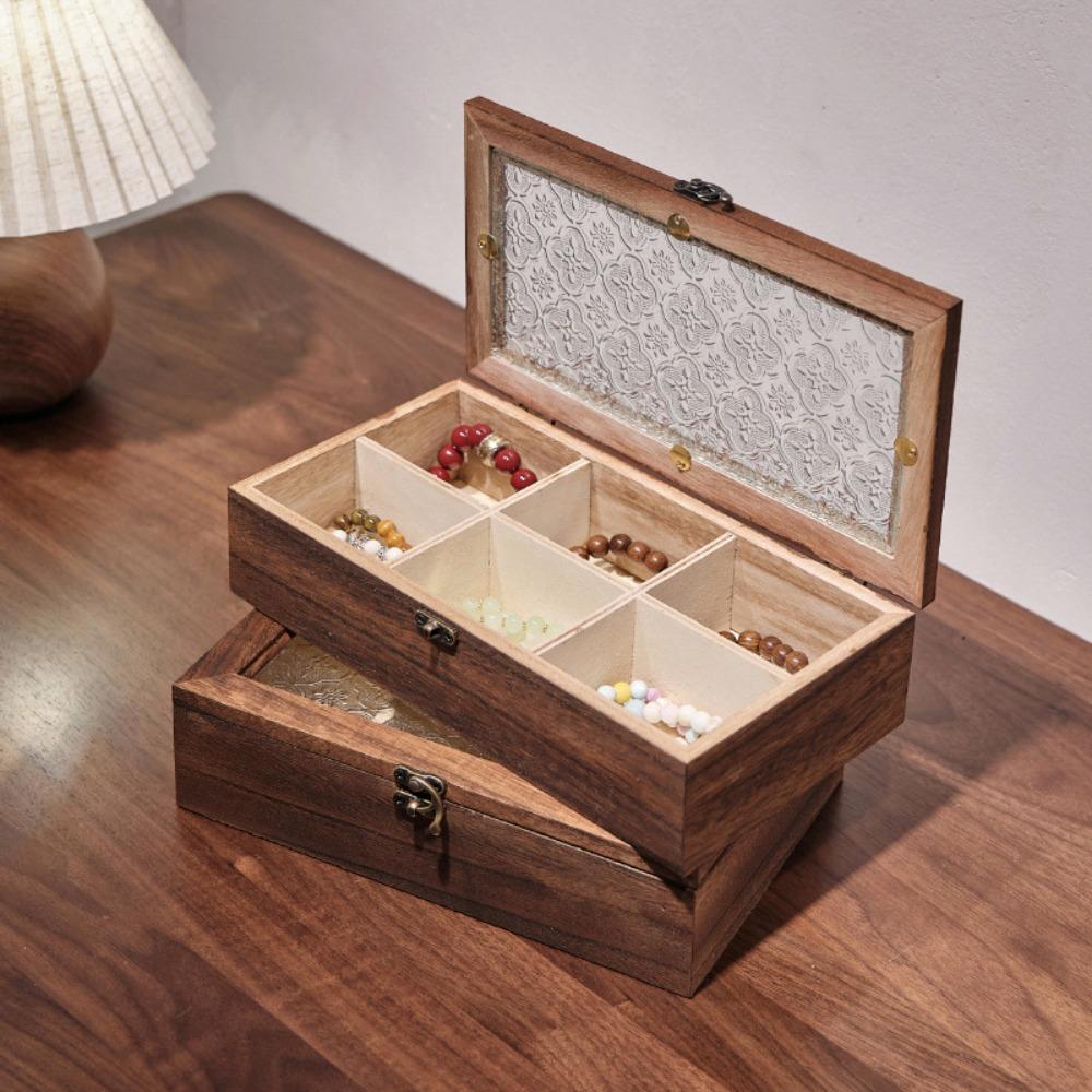 Decorative Wooden Jewelry Storage Box Crabapple Flower Solid Wood Storage Cabinet  Trinket