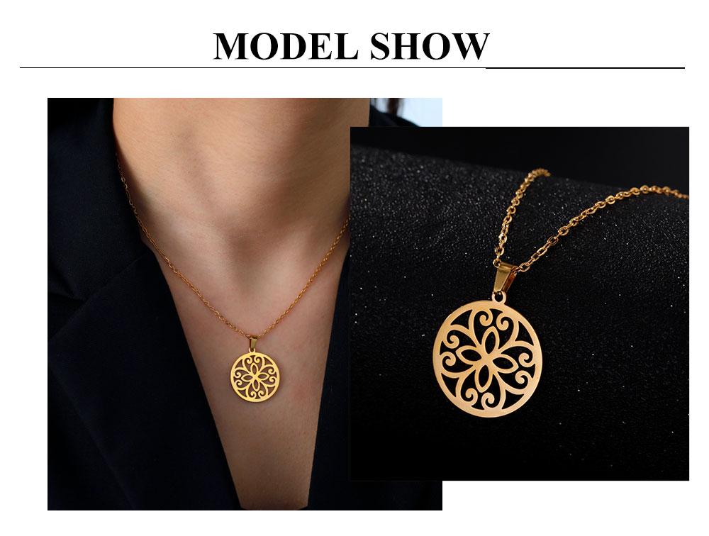 Cazador Stainless Steel Mandala Flower of Life Pendant Necklace for Women Gift  Lotus Neck Chain Amulet Jewelry Wholesale